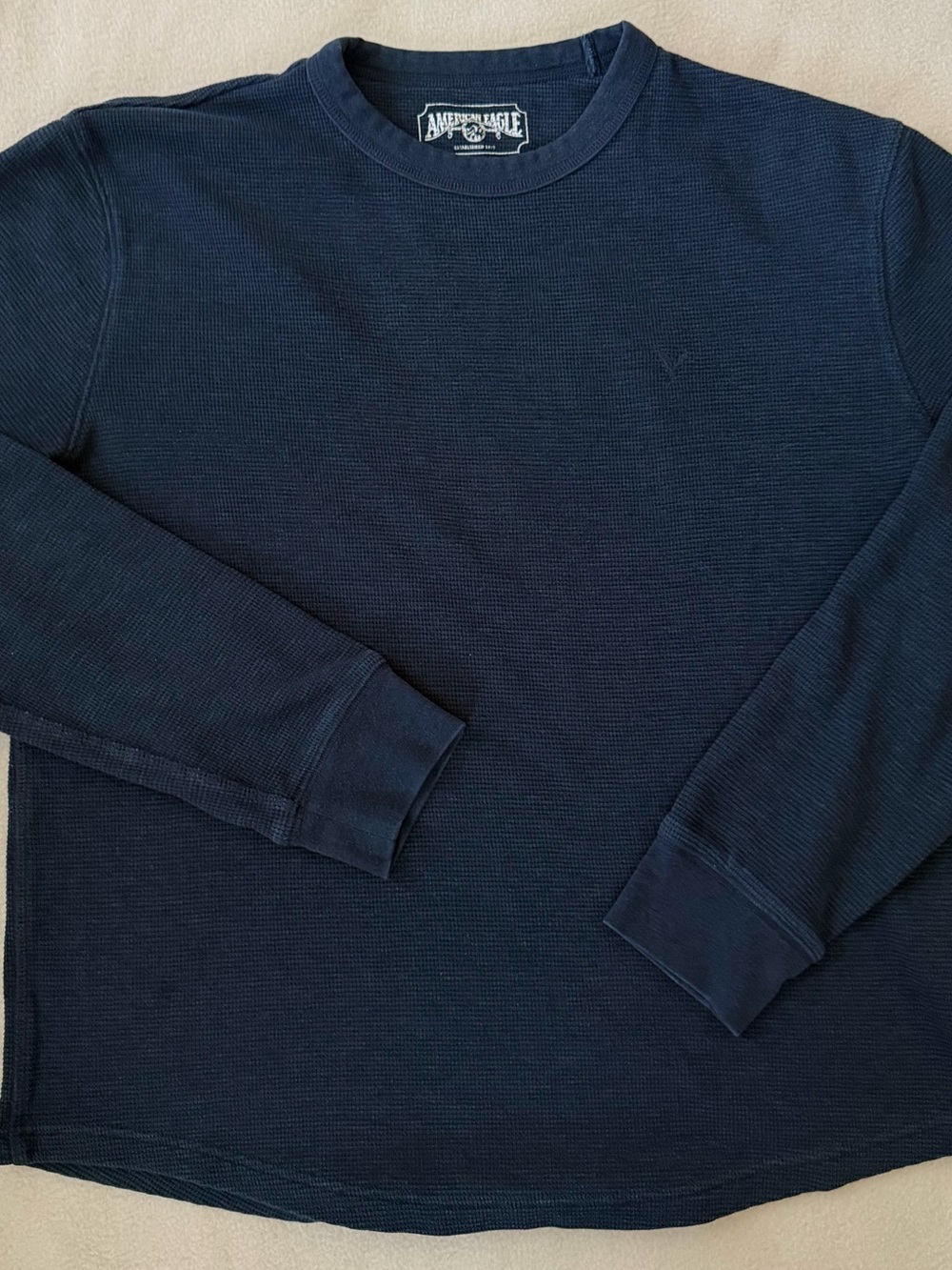 American Eagle Outfitters Navy Blue Waffle Knit Thermal Long Sleeve M